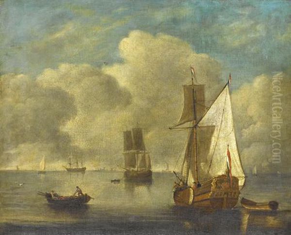 Shipping In A Calm Off The Dutch Coast Oil Painting by Hendrick Dubbels