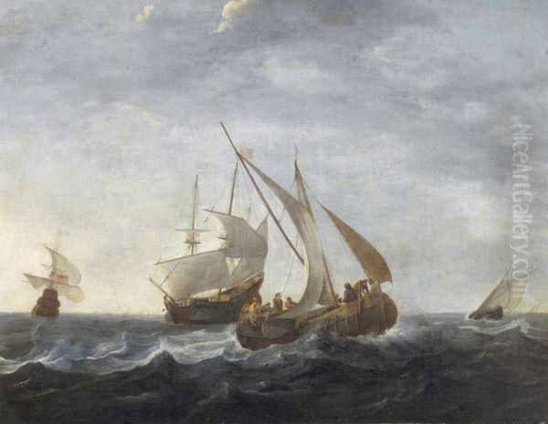 Bateaux De Peches Sur Une Mercalme Oil Painting by Hendrick Dubbels