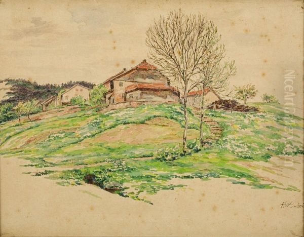 Paisaje Con Casas Oil Painting by A. Dubois