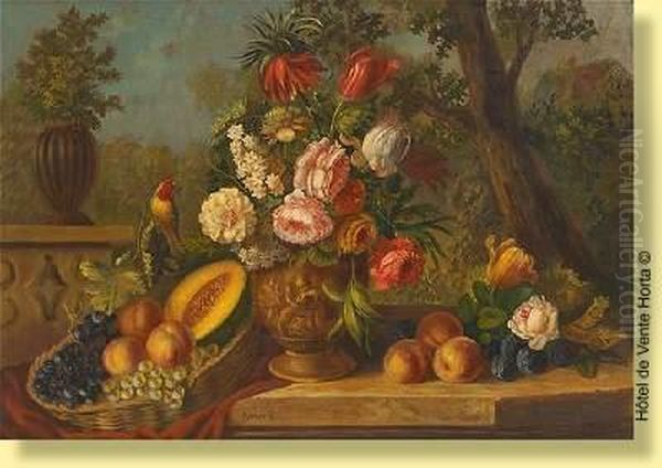 Vase Fleuri Sur Entablement Oil Painting by A. Dubois