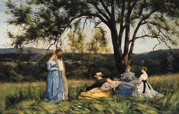 Dans La Prairie Oil Painting by Hippolyte Henri P. Dubois