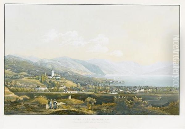 Vevey Et Le Fond Du Lac,/entree Du Rhone Dans Le Lac... Oil Painting by Jean-Baptiste Dubois