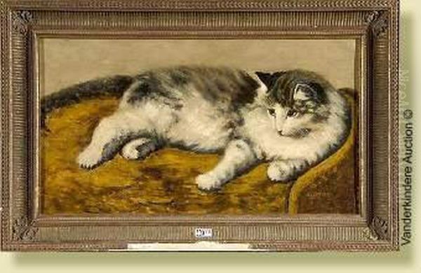 Chat Couche Oil Painting by Louis Dubois