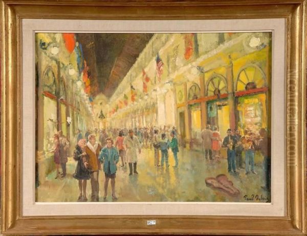 La Galerie De La Reine Animee A Bruxelles Oil Painting by Paul Dubois