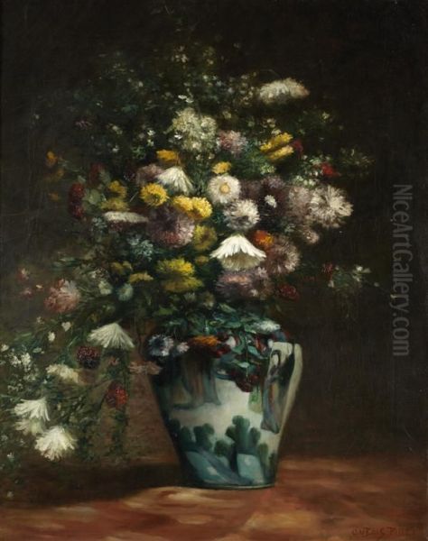 Vase De Fleurs Oil Painting by Albert Dubois-Pillet