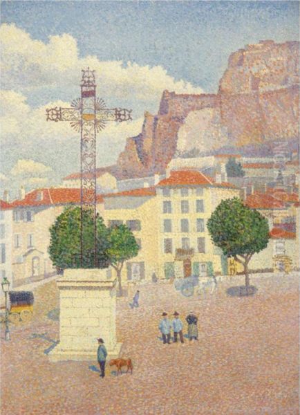 Le Puy, La Place Ensoleilee Oil Painting by Albert Dubois-Pillet