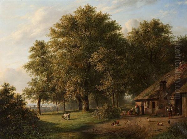 Actvity By The Farm Oil Painting by Pierre Louis Dubourcq