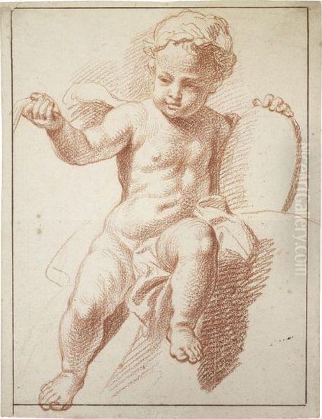 Study Of A Seated Putto Oil Painting by Louis Fabricius Dubourg