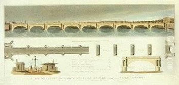 Plan And Elevation Of The Waterloo Bridge Over The River Thames Oil Painting by Matthew Dubourg