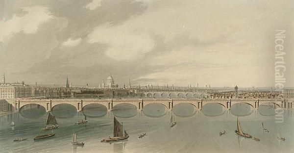 After W Anderson, A View Of The Waterloo Bridge From The Design Of John Rennie Esq. Oil Painting by Matthew Dubourg