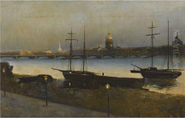 Saint Petersburg At Night Oil Painting by Nikolai Nikanorovich Dubovsky