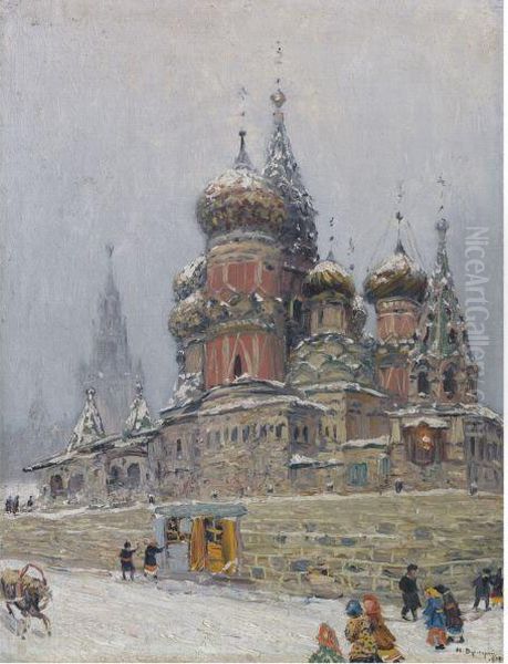 St. Basil's Cathedral In Winter Oil Painting by Nikolai Nikanorovich Dubovsky