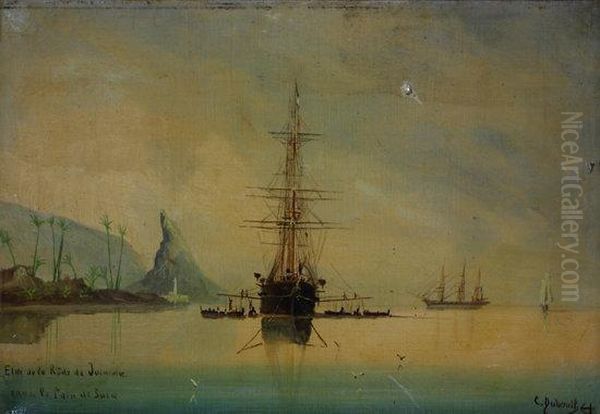 Shipping Off Rio De Janeiro Oil Painting by Cheri Francois Dubreuil