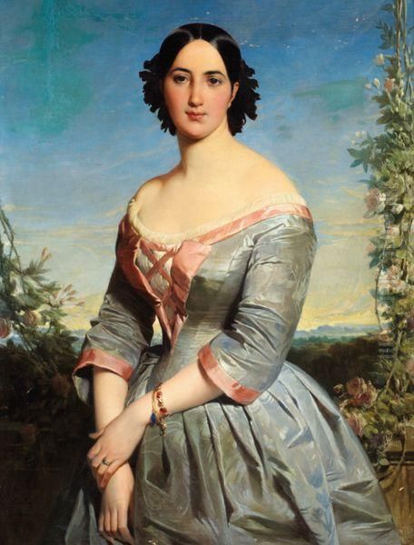 Portrait D'une Jeune Anglaise Sur Fond De Paysage Oil Painting by Edouard Louis Dubufe