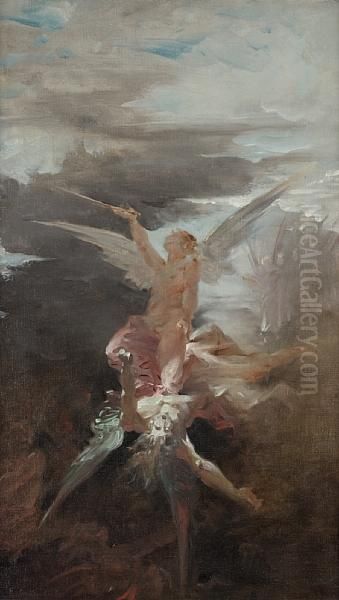 The Fall Of Lucifer Oil Painting by Edouard-Marie-Guillaume Dubufe