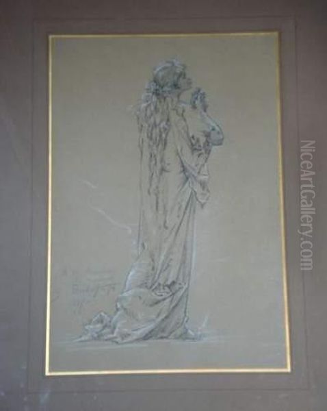 Portrait En Pied Presume De Sarah Bernhardt by Edouard-Marie-Guillaume Dubufe