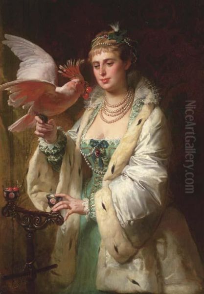 A Treat For Her Pet Oil Painting by Edouard-Marie-Guillaume Dubufe