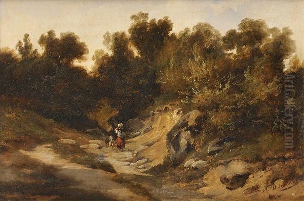 Paysanne Sur Un Chemin Oil Painting by Alexandre Dubuisson