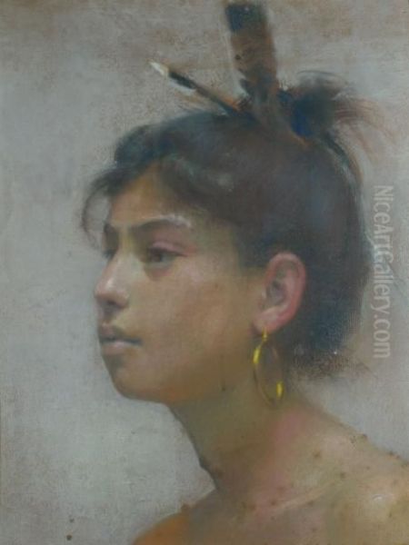 Jeune Amerindienne Oil Painting by Marie-Therese Duchateau