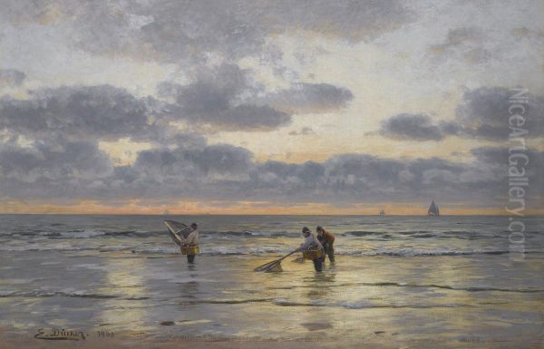 Fishing At Dawn Oil Painting by Eugene Gustav Ducker