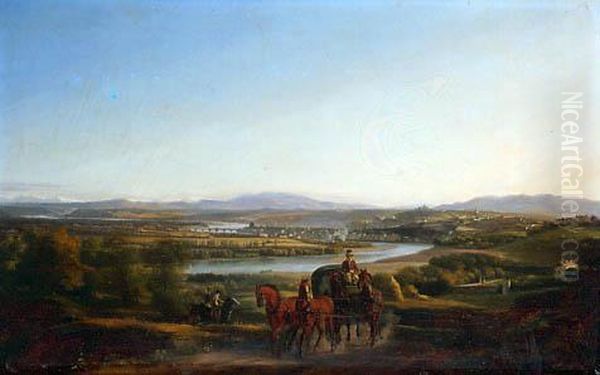 Vue De La Campagne Lyonnaise Oil Painting by Jean-Antoine Duclaux