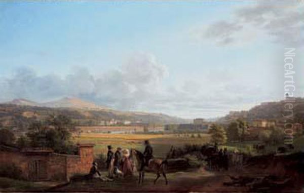 Paysage Des Bords De La Saone Oil Painting by Jean-Antoine Duclaux