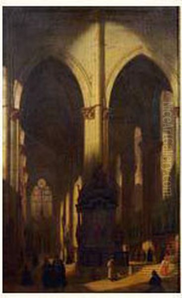 Interieur D'eglise Oil Painting by Louis Joseph Cesar Ducornet