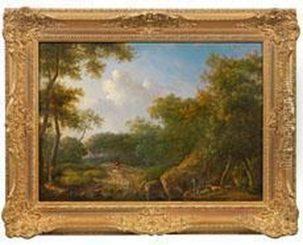 Sommerliche Waldlandschaft Mit Pirschenden Jagern Oil Painting by Joseph Julien