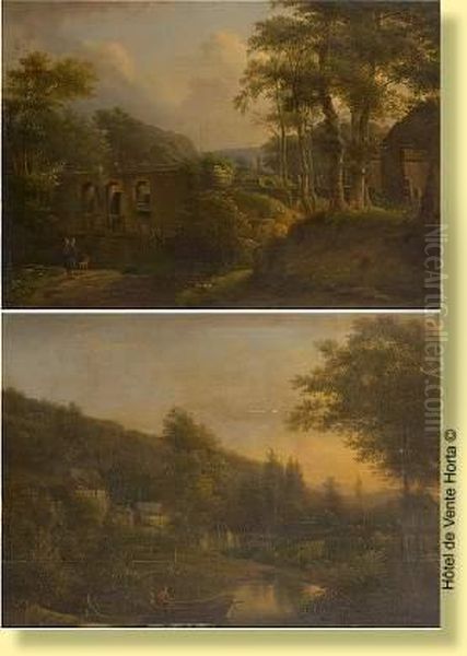 Paysages Romantiques Avec Cours D'eau Oil Painting by Joseph Julien