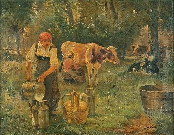 Milking Time Oil Painting by Joseph Julien