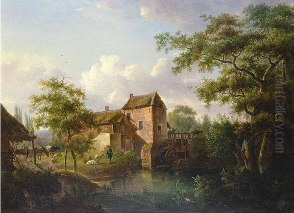 Landscape With Mill Oil Painting by Joseph Julien