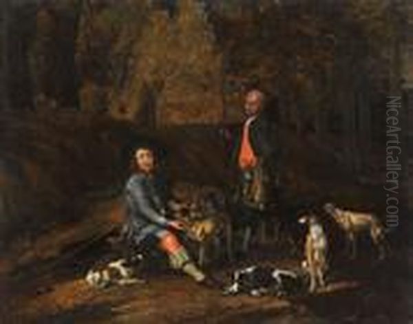 Zugeschrieben Zwei Jager In Einer Landschaft Rastend Oil Painting by Jan, Johan Ducq