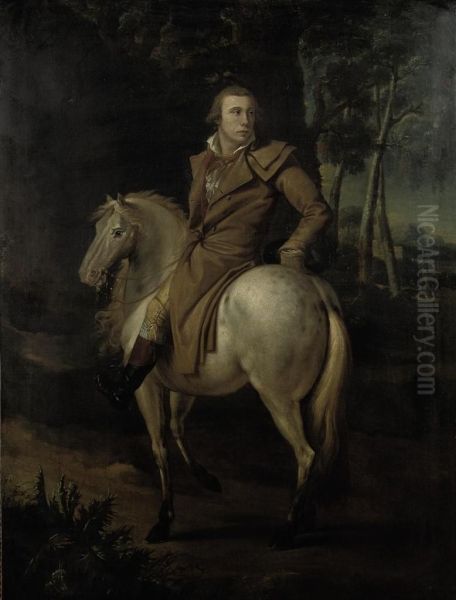 Portrait Of A Young Man On Horseback In A Wooded Landscape Oil Painting by Joseph-Francois Ducq