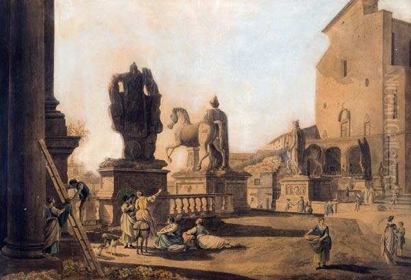 Veduta Del Campidoglio Con I Dioscuri E I Trofei Di Mario Oil Painting by Abraham Louis R. Ducros