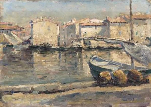 Barque Latine A Quai Dans Le Port De Martigues Oil Painting by Edouard Ducros