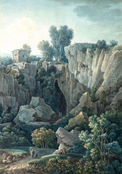 Vue D'une Carriere Antique Nommee Grotta Della Gavella Oil Painting by Rodolphe Ducros