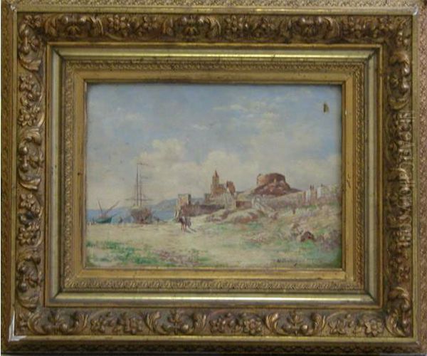 Village En Bord De Mer (environsde Genes) Oil Painting by Victor Ducrot