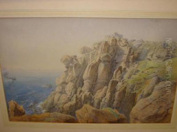 Coastal Scene With Rocks In The Foreground Oil Painting by Robert Charles Dudley