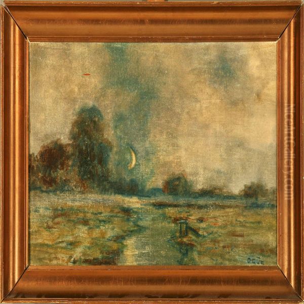 Autumn Landscape Inmoonlight Oil Painting by Ole Wolhardt Stampe Due