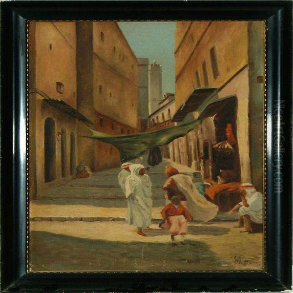 Arabian Street Scenery Oil Painting by Ole Wolhardt Stampe Due