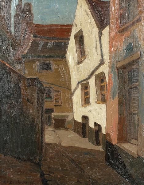 Street In Brussels Oil Painting by Adrien-Paul Duerinckx