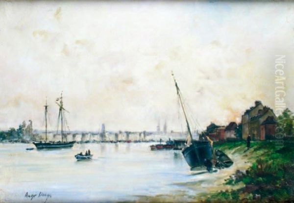 Vue Du Port De Rouen Oil Painting by Ernest Ange Duez