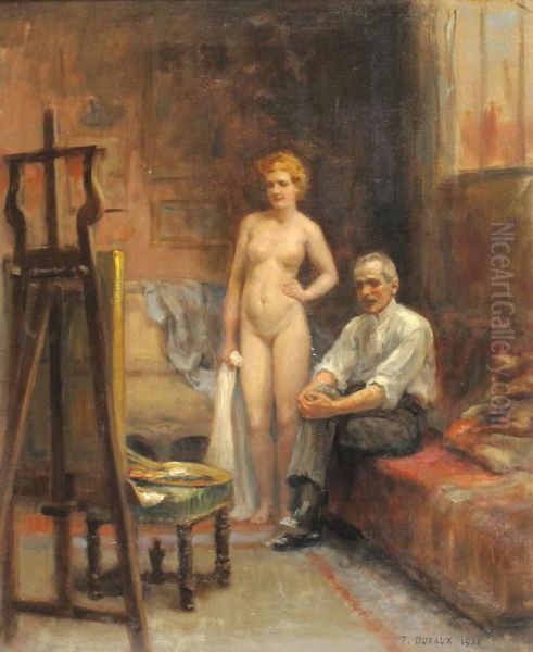 Painter And Model Oil Painting by Frederic Dufaux