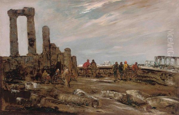 Arabs Amongst The Ruins Oil Painting by Jacques-Edouard Dufeu