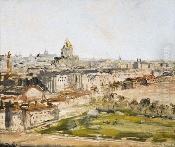 Vue Du Dome Des Invalides Depuis L'esplanade Du Champs Demars Oil Painting by Jacques-Edouard Dufeu