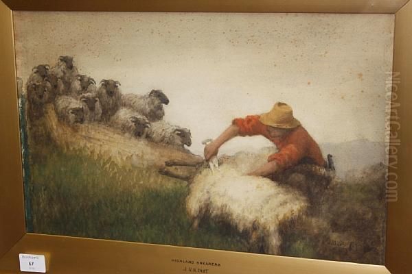 Highland Shearers Oil Painting by John Robert Keitley Duff