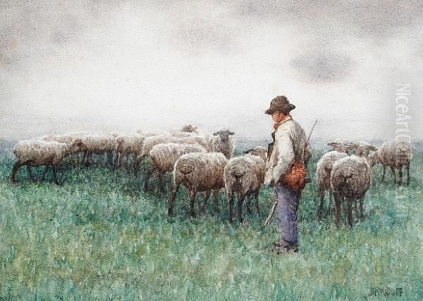 A Shepherd And His Flock Oil Painting by John Robert Keitley Duff