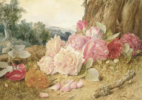 Still Life With Wild Pink Roses Oil Painting by Mary Elizabeth Duffield