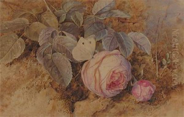 Still Life Of Roses On A Mossy Bank Oil Painting by Mary Elizabeth Duffield