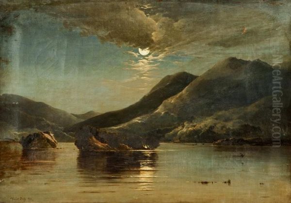 A Moonlit Lough And Mountain Landscape Oil Painting by Patrick Vincent Duffy